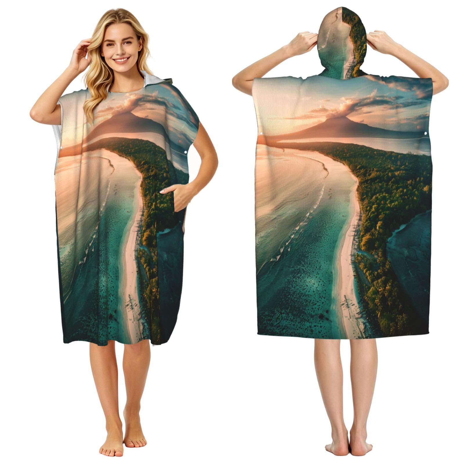 DTHKJNLSF Island Adult Hooded Beach Poncho Towel