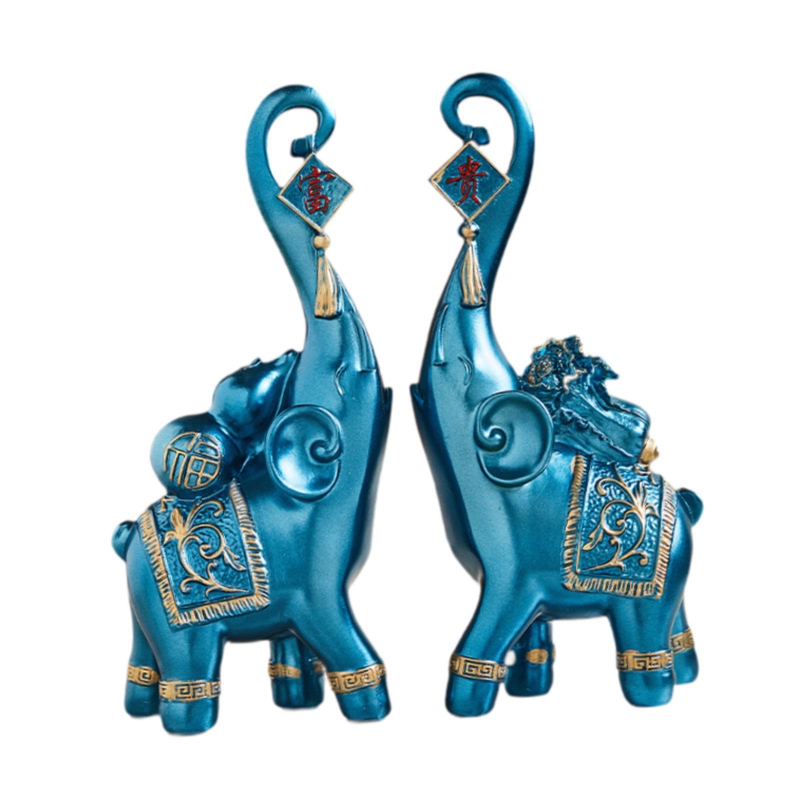 Statues d'éléphant en résine bleue : décoration chic Fengshui