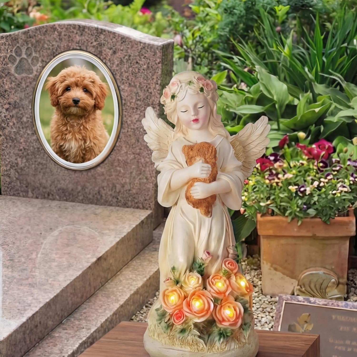 Chunful Dog Memorial Gifts Outdoor Resin Angel Puppy with Solar Light 10" Resin Pet Memorial Gift for Loss of Dogs Angel Dog Sympathy Gift for Garden, Patio, Lawn, Yard, Christmas Decor