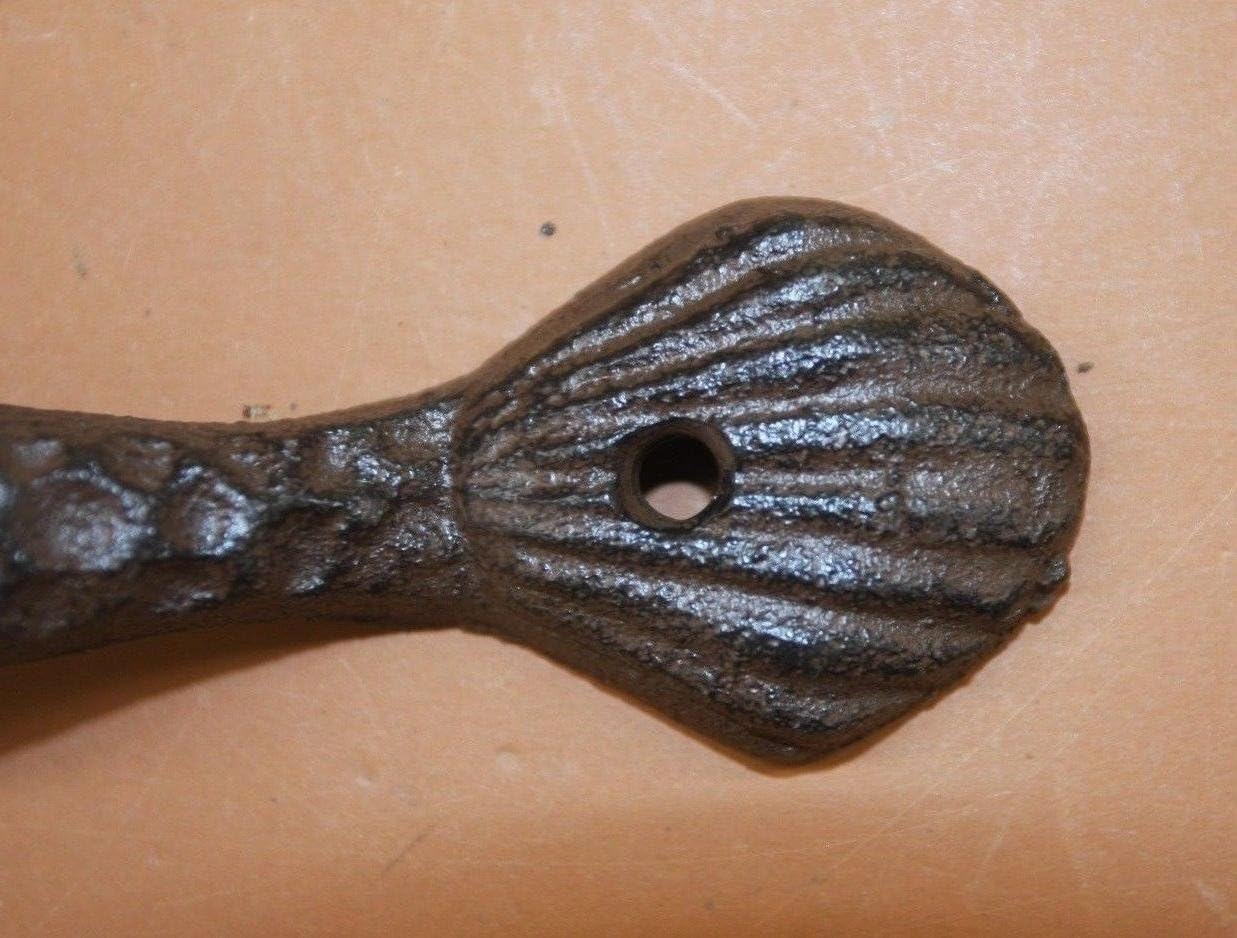 Vintage-Style Seashell Drawer Pull Set of 4, Cast Iron Powder Coat Brown Finish, 7 1/4", HW-58