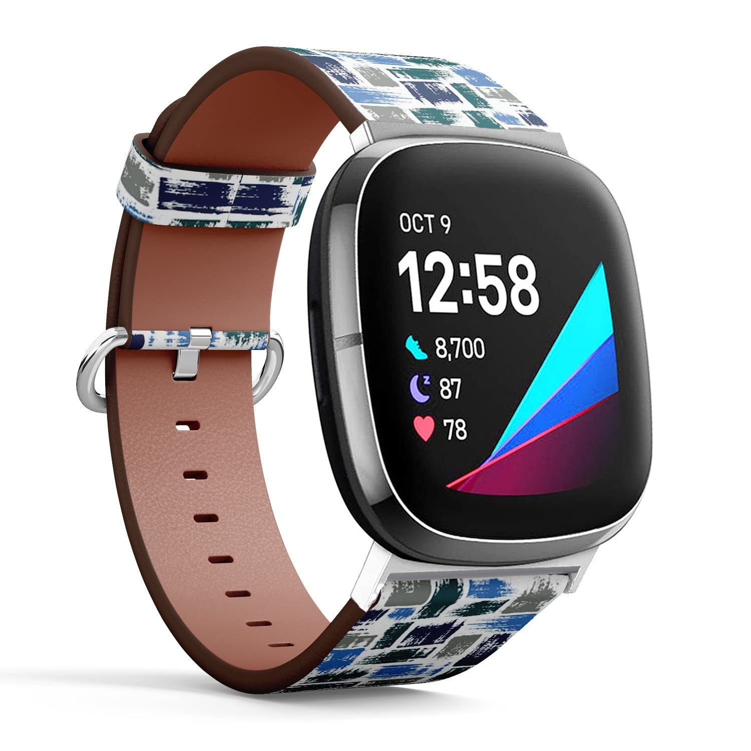 CJBROES Replacement Leather Watch Band, Compatible with Fitbit Versa 3 and Fitbit Sense of Wristband Bracelet Accessory - Brush-Stripes