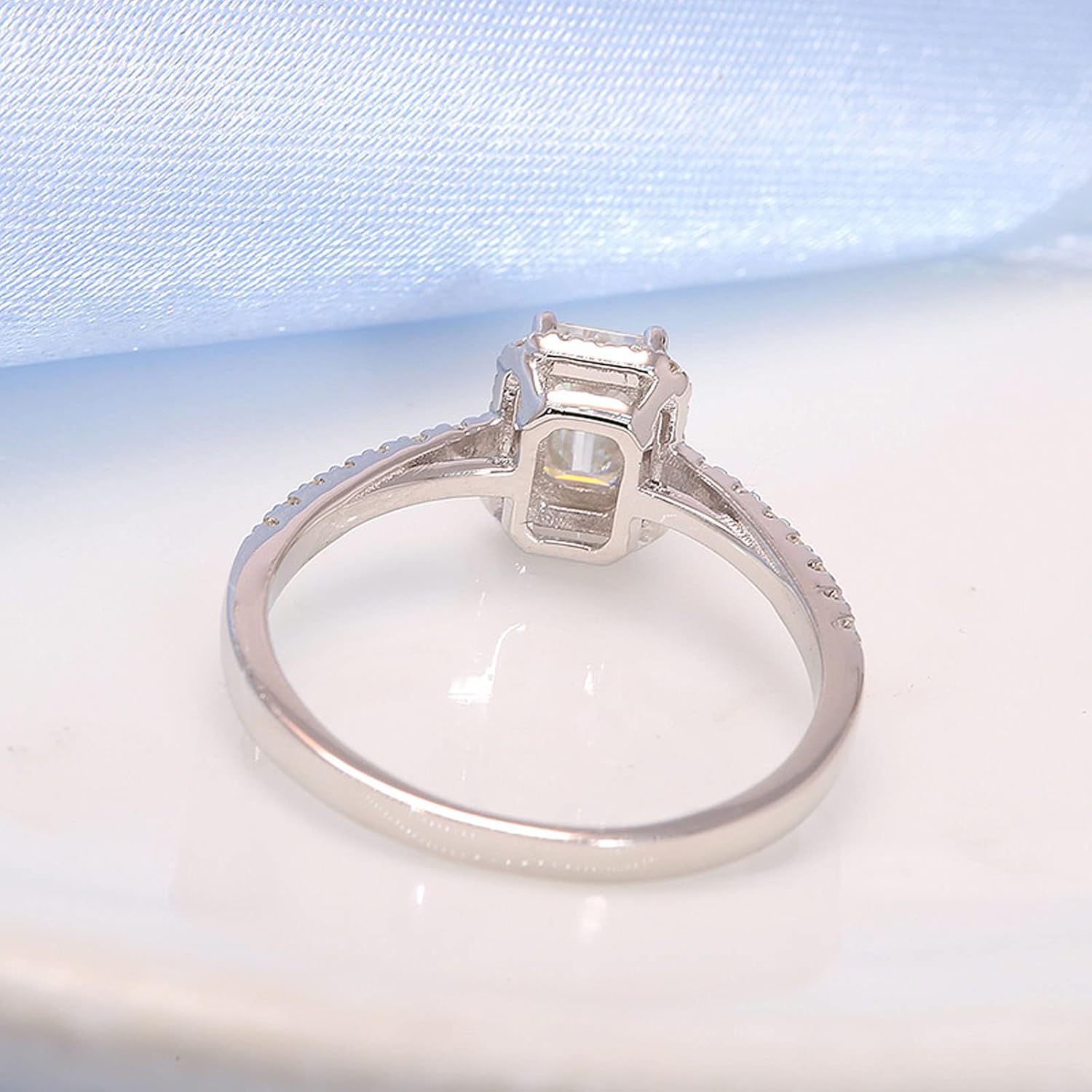 WSX 10k 14k 18k Solid Gold Emerald Engagement Promise Ring, Personalized Moissanite Ring Gifts for Her Wedding