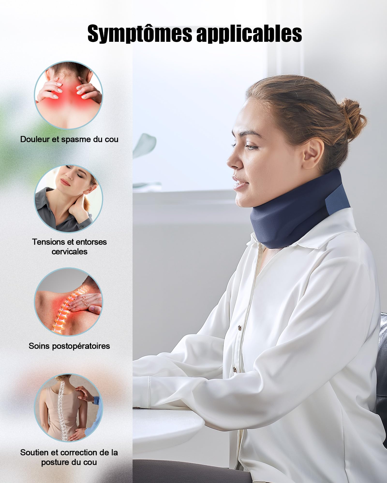 Bandage de Cou pour les Douleurs,Collier Semi-Rigide pour Cervicales Douloureuses, Collier Cervical Maintient Soulager la Pression,Minerve Cervicale pour Femme et Homme (M)