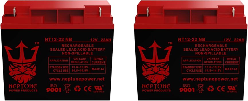 Neptune Brand 12V 22Ah Nut & Bolt Replacement Battery for Rad2Go Tiger Shark E10 SLA Electric Scooter Battery - 2 Pack