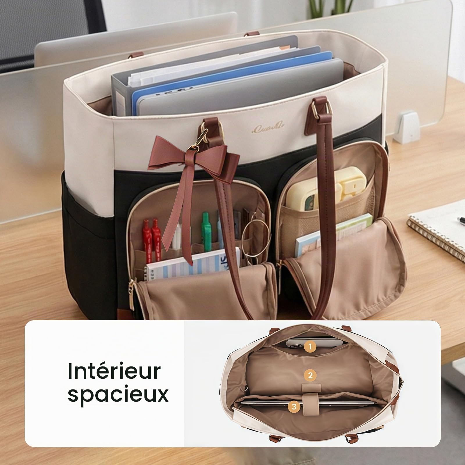 Sac Isotherme, Cabas pour Femmes avec Compartiment Repas isolé, Sac à Lunch pour Le Travail, Sac pour Ordinateur Portable 15,6 Pouces avec Porte-gobelet pour Enseignants Bureau collège
