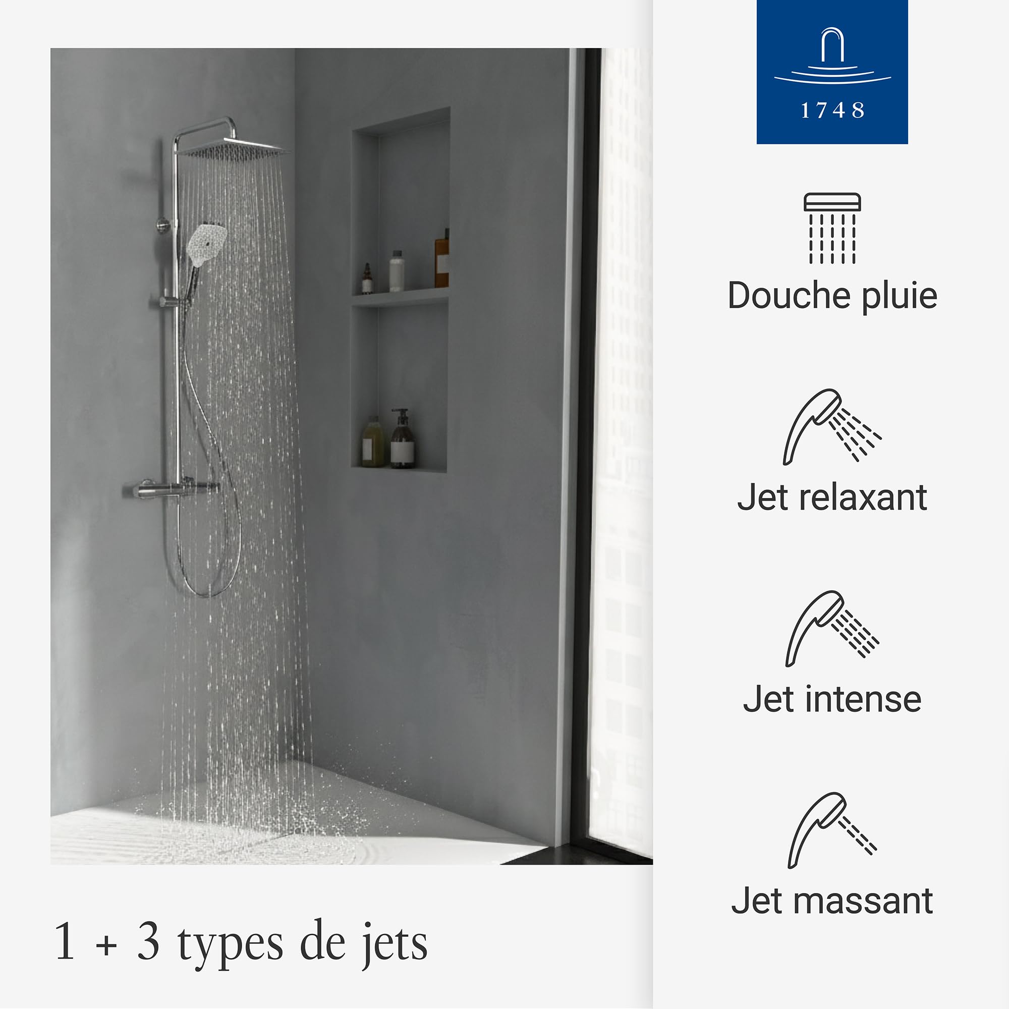 Villeroy & Boch Elody système de douche, complet avec thermostat – Chrome