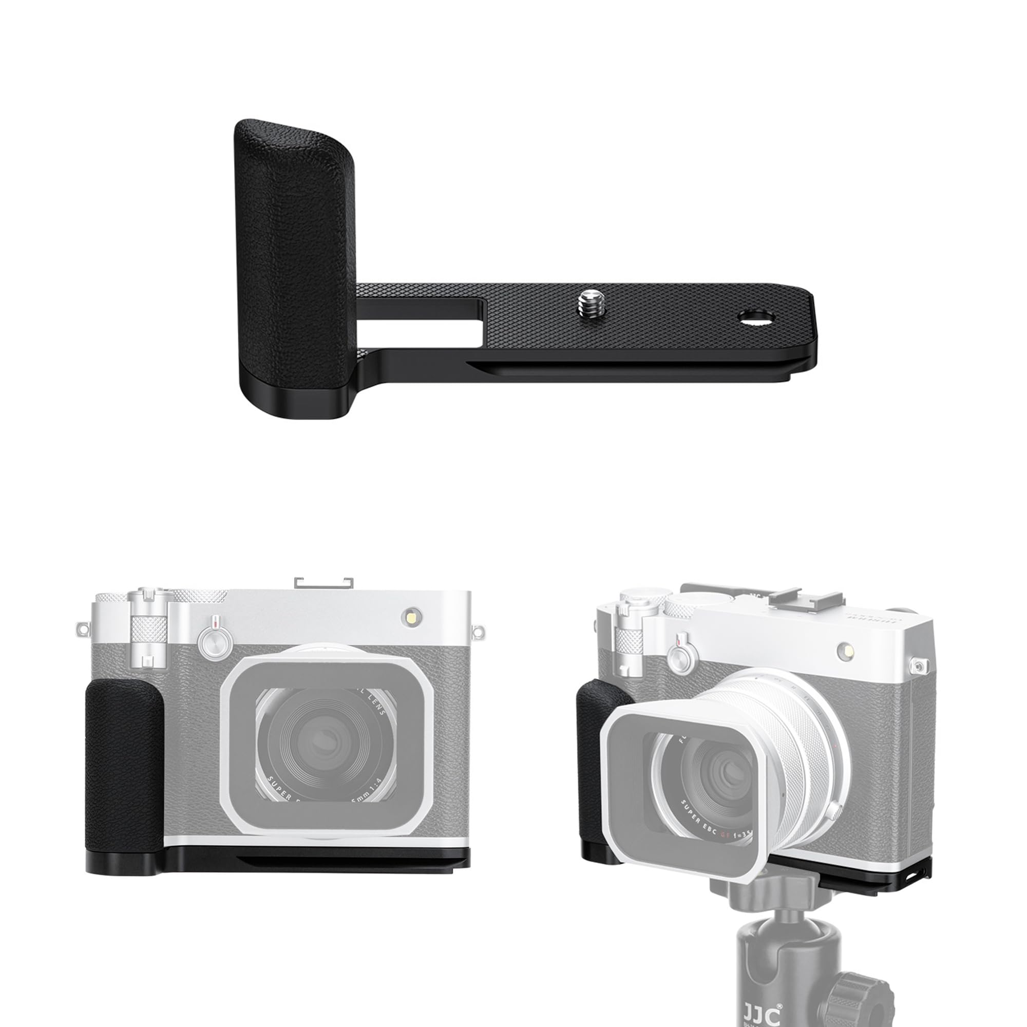 JJC Impugnatura in metallo per fotocamera digitale Fujifilm GFX100RF, manico GFX 100RF con piastra a sgancio rapido Arca in lega di alluminio, staffa a L, impugnatura in silicone migliorata, nero