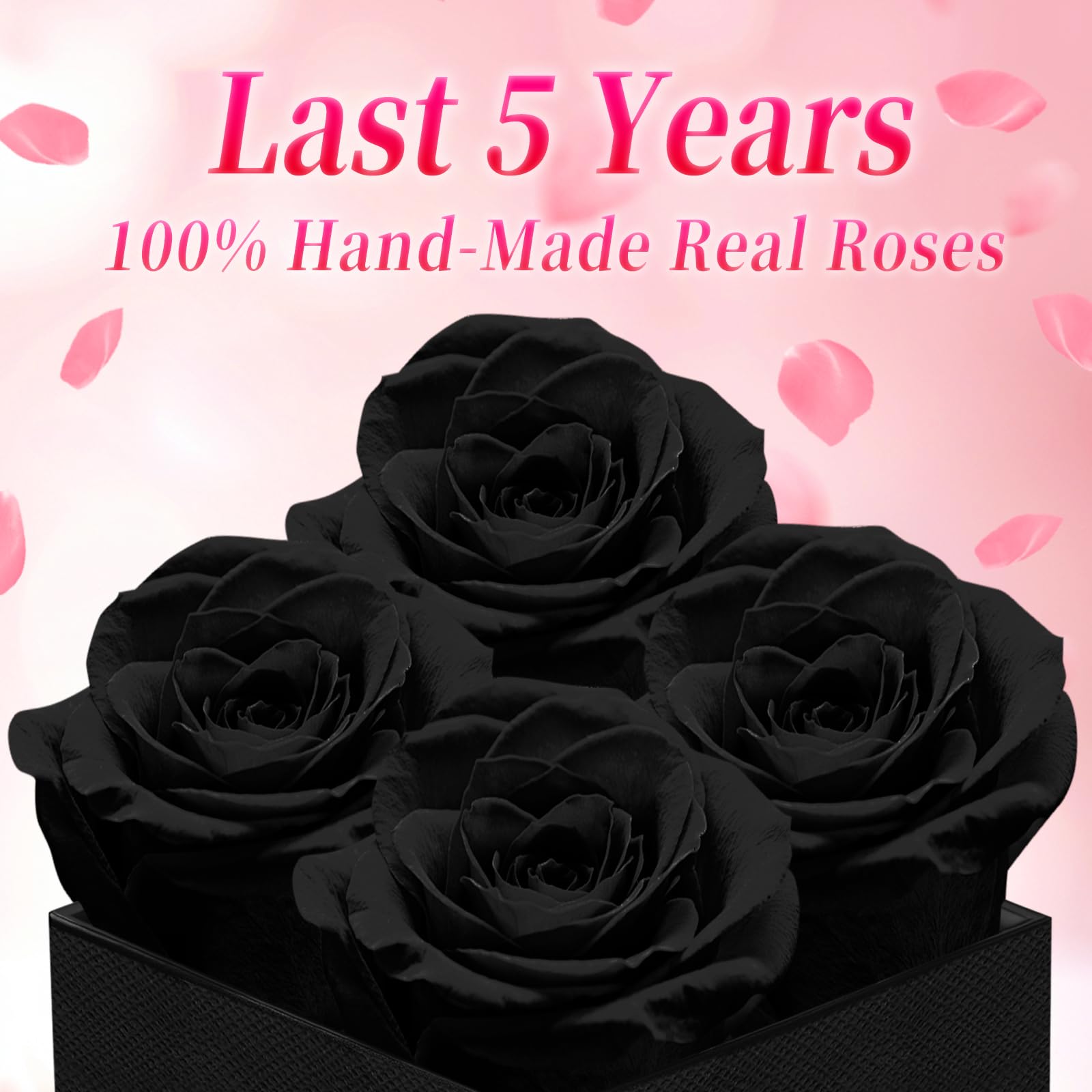 Black Forever Roses - Regalo de lujo para mujeres/hombres, ramo de flores frescas para novia, esposa, mamá, aniversario, día de San Valentín, boda, graduación, Navidad, cumpleaños, regalos únicos para