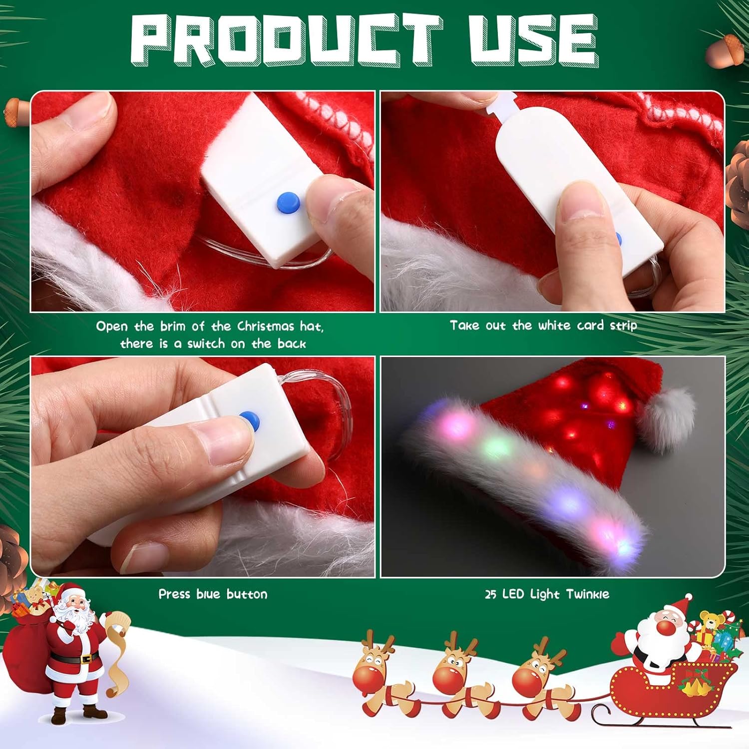 Miniatura 5 de 2 juegos de sombreros de Navidad con luces LED y guantes de terciopelo rojo, sombrero de Navidad con luz LED, sombrero de Santa Claus de Navidad,