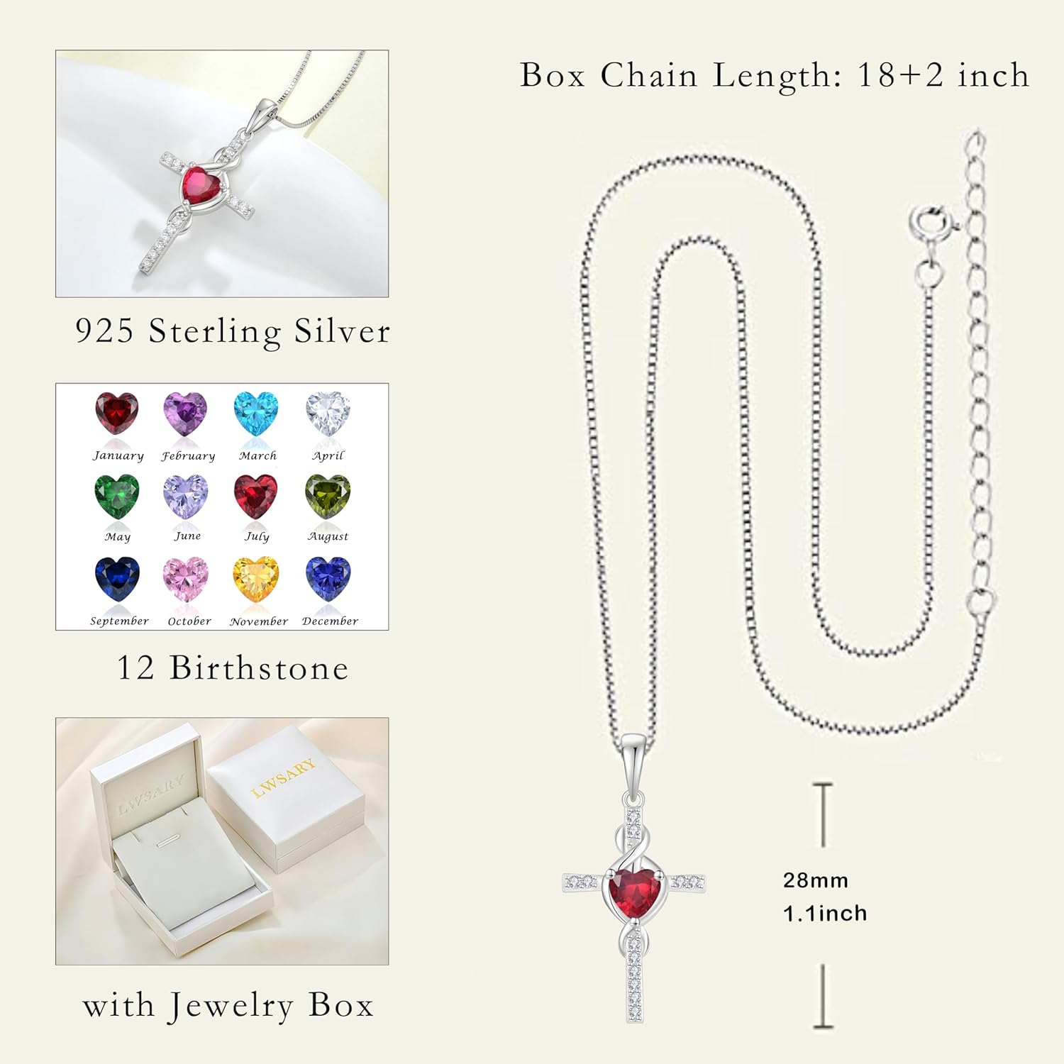 Infinity Cross Necklace 925 Sterling Silver Crucifix Christian Religious Pendant Birthstone Jewelry Gifts for Women - Image 6