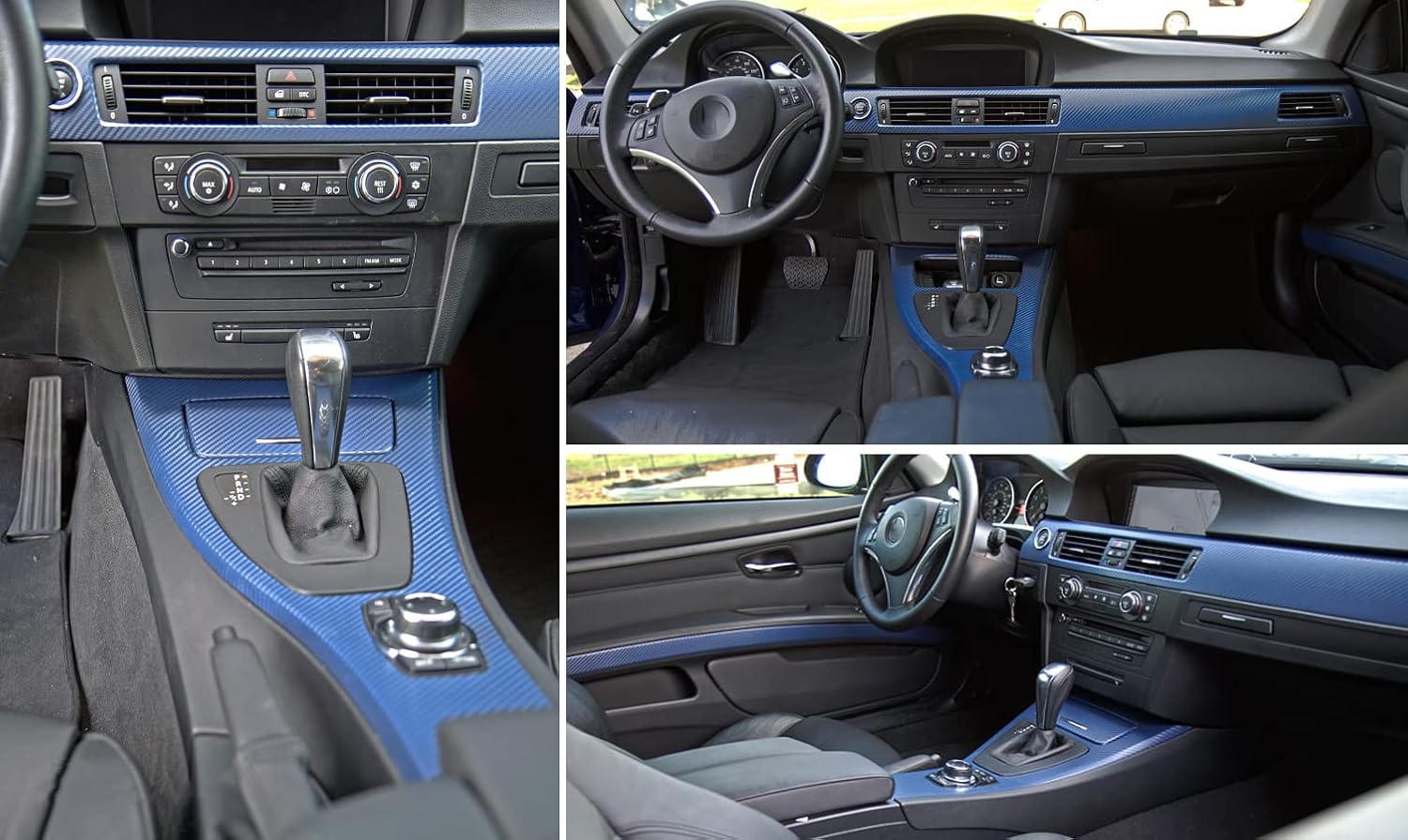 LZLRUN 3D Carbon Fiber Vinyl Wrap Roll with Air Release Bubble Free Adhesive Film - Come with Knife + Hand Tool (Navy Blue, 3FT x 10FT)