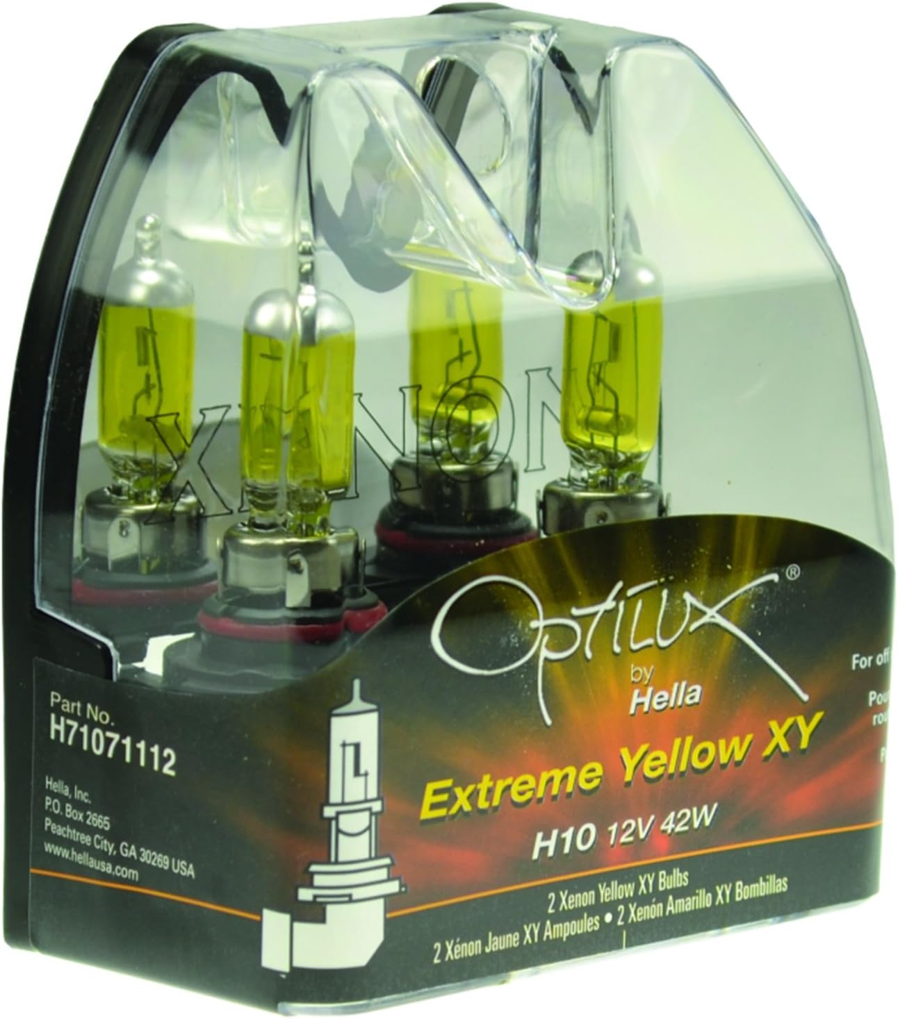 Hella H71071112 Optilux XY Series H10 Xenon Yellow Halogen Bulbs, 12V, 42W, 2 Pack