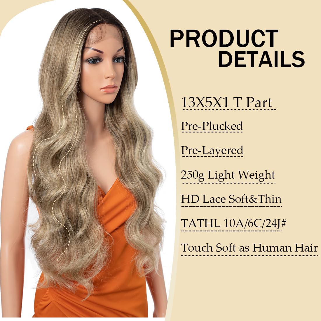 Body Wave Wig Lace Front Wig Pre Plucked Ready to Wear HD Glueless 13X5X1 Synthetic Lace Front Wigs for Women 180 Density 30inch - Image 3