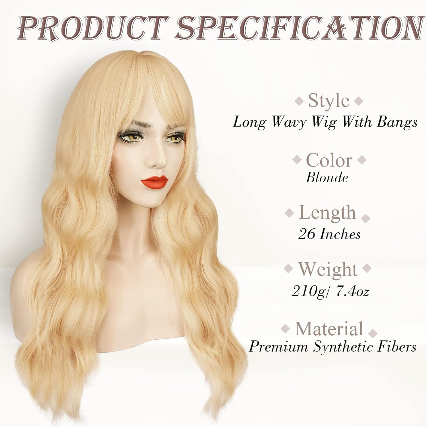 Long Blonde Wavy Wig With Bangs For Women And Girls Natural Color Cosplay Use Soft Stunning Durable Stylish._voghion.com