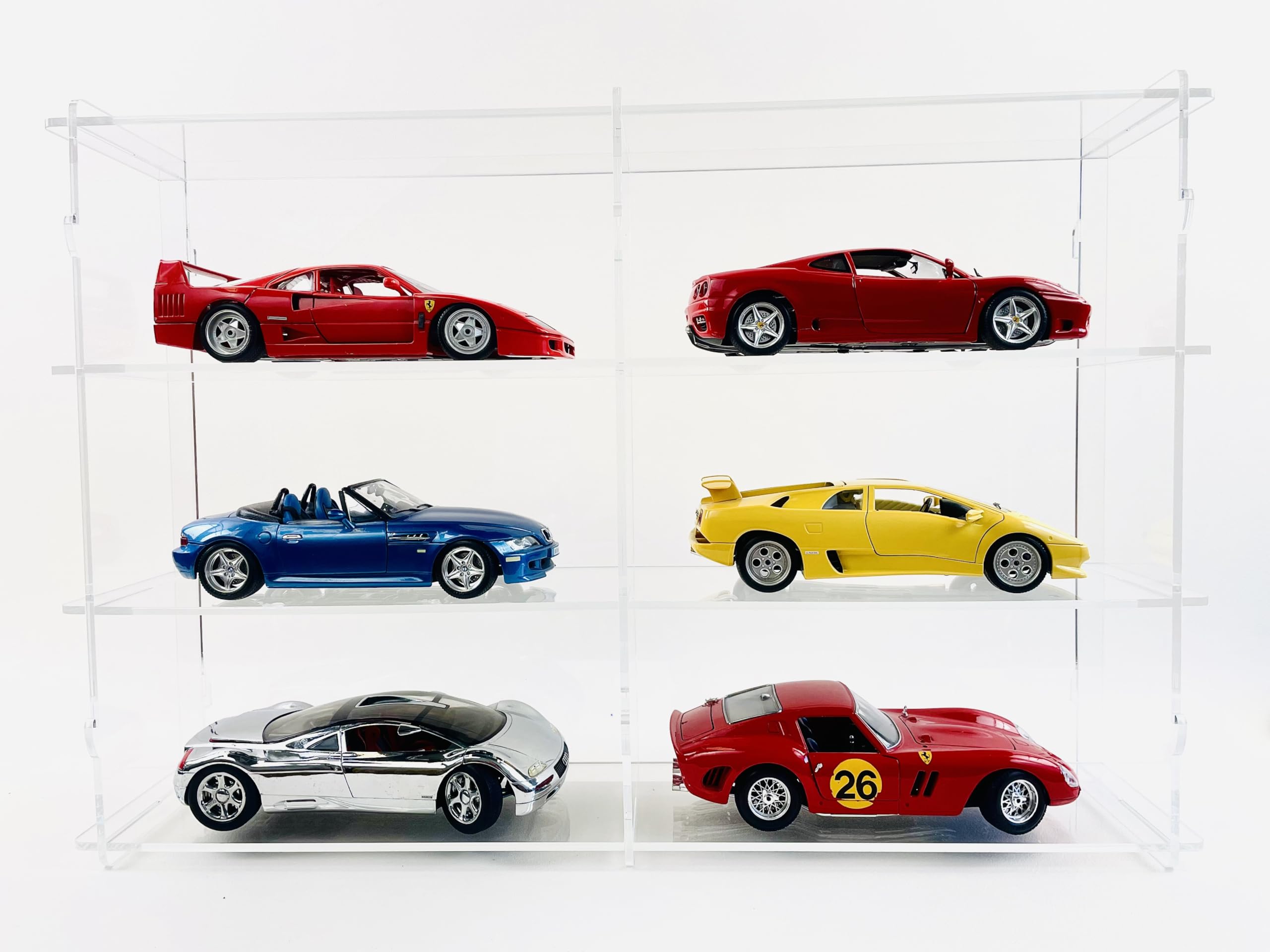 Vitrina de metacrilato, expositor de metacrilato para coches a escala, Colecciones, Vitrina expositora de acrílico transparente, con estantes y puerta antipolvo, medidas 45x66x13 cm (altoxanchoxfondo)
