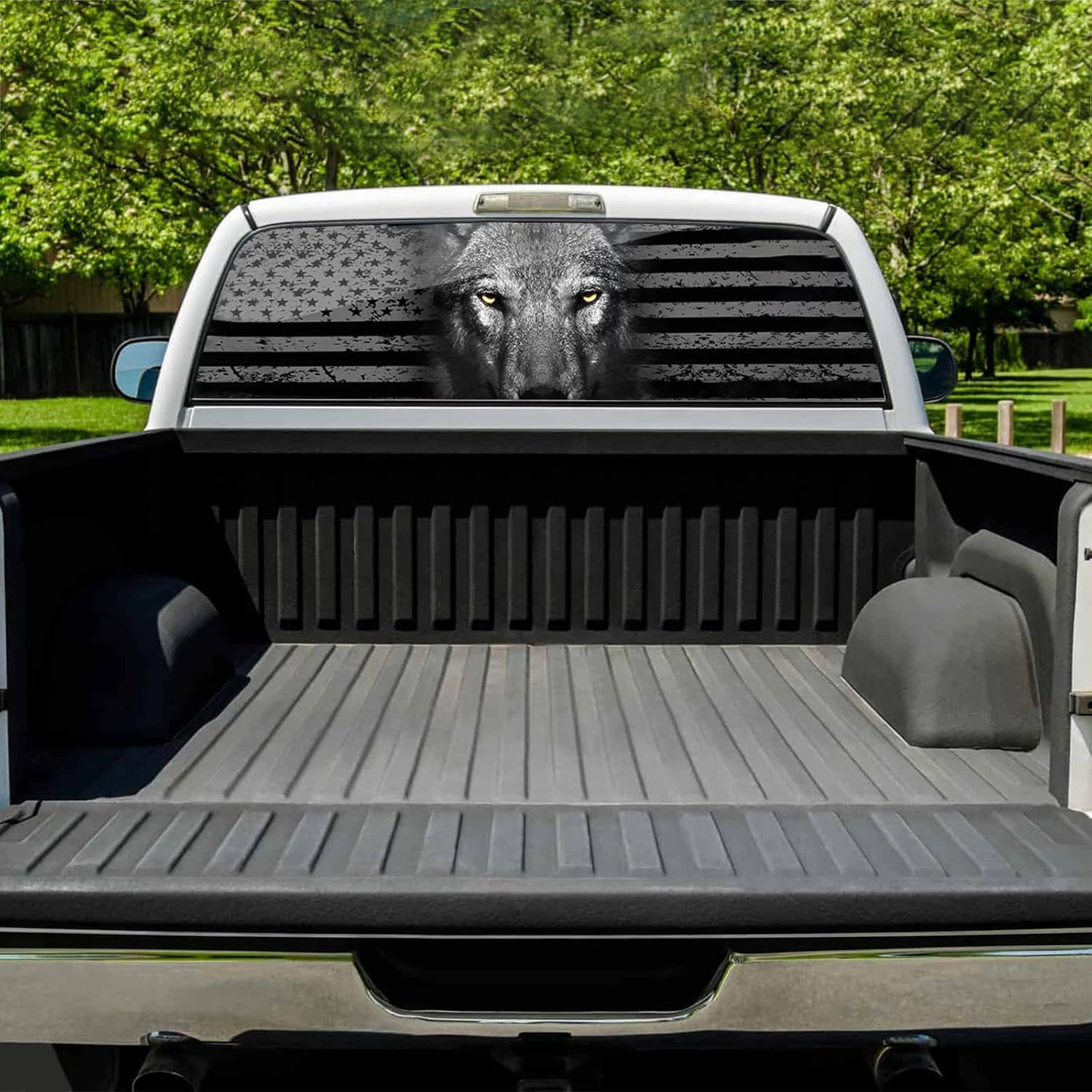 65x22 in American Flag Eagle Decals for Trucks SUV American Flag Window Decal, Classic Rear Window Decals for Car Decor - One Size Fits Most Pickup Trucks (Wolf)