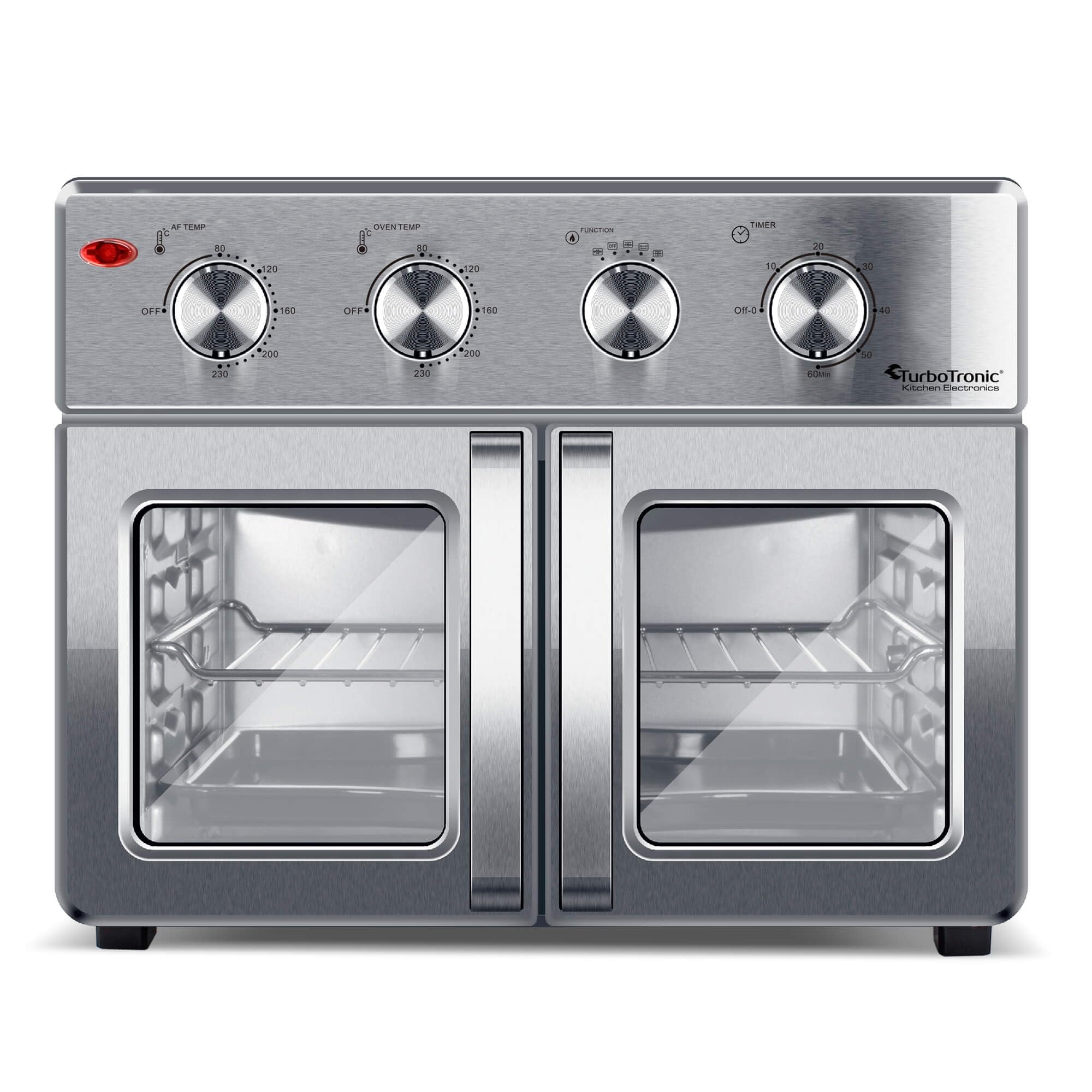 TurboTronic digitaler Heißluftofen - XXL 32 Liter mit Drehspieß für Hähnchen 4in1 Mini Backofen & Power Heißluftfritteuse Airfryer ab 80°C