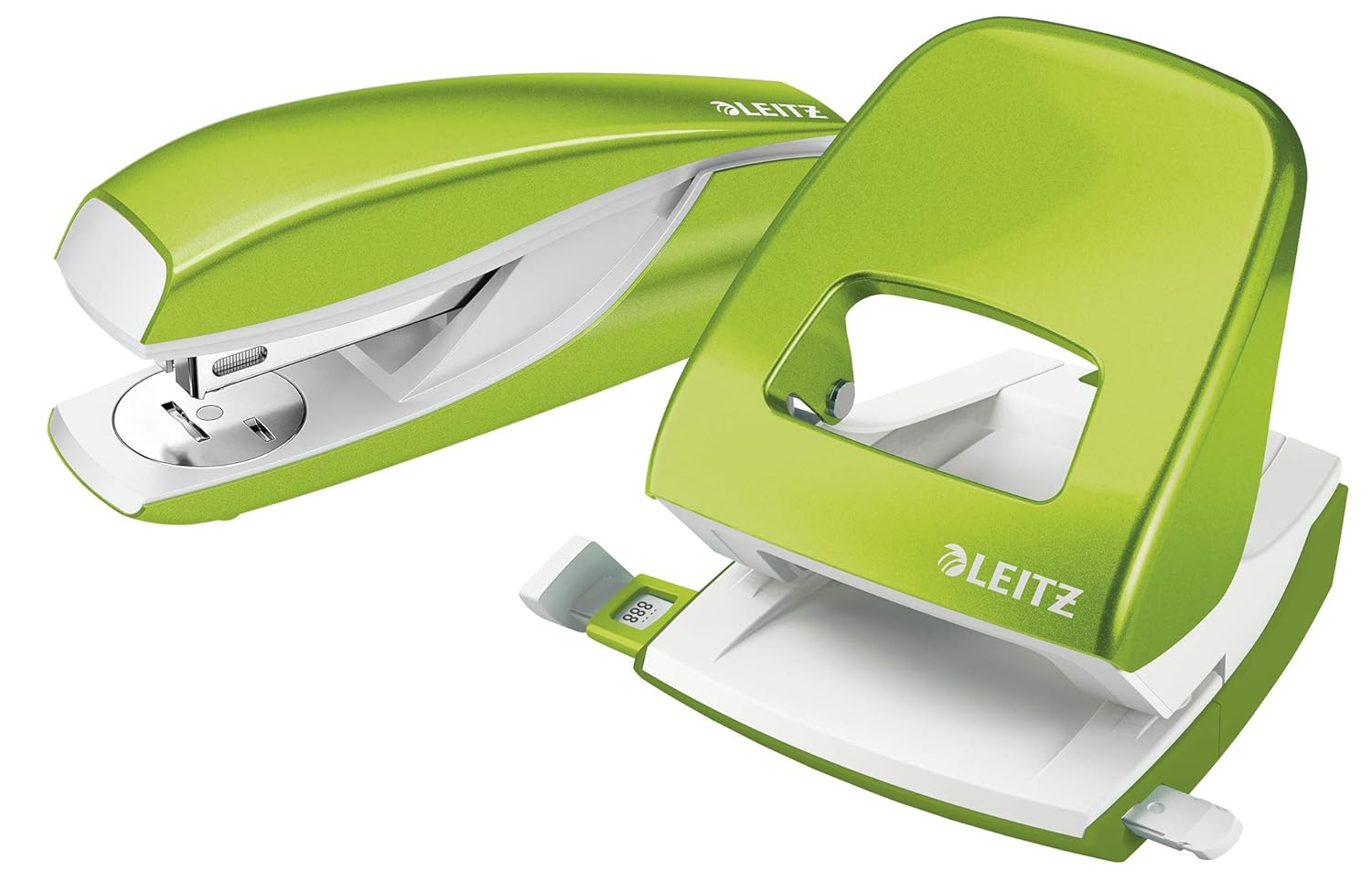 Leitz 50081054 Hole Punch, 30 Sheets, Guide Bar with Format Markings, Metal, Wow Range, Green