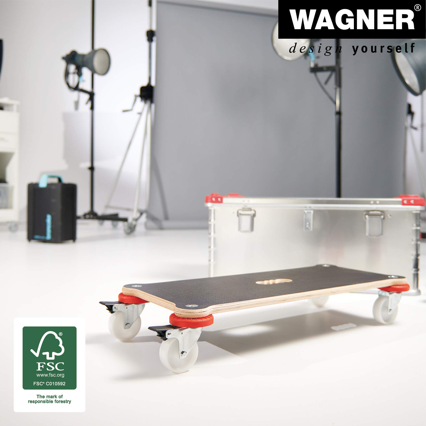 WAGNER design yourself Carrello da trasporto MM 1365, 71x31cm, ideale per trasporto de contenuto sensibile, portata 200 kg, antiscivolo, adatto alle pareti e mobili, 2 freni, Marrone/Rosso, 20136501
