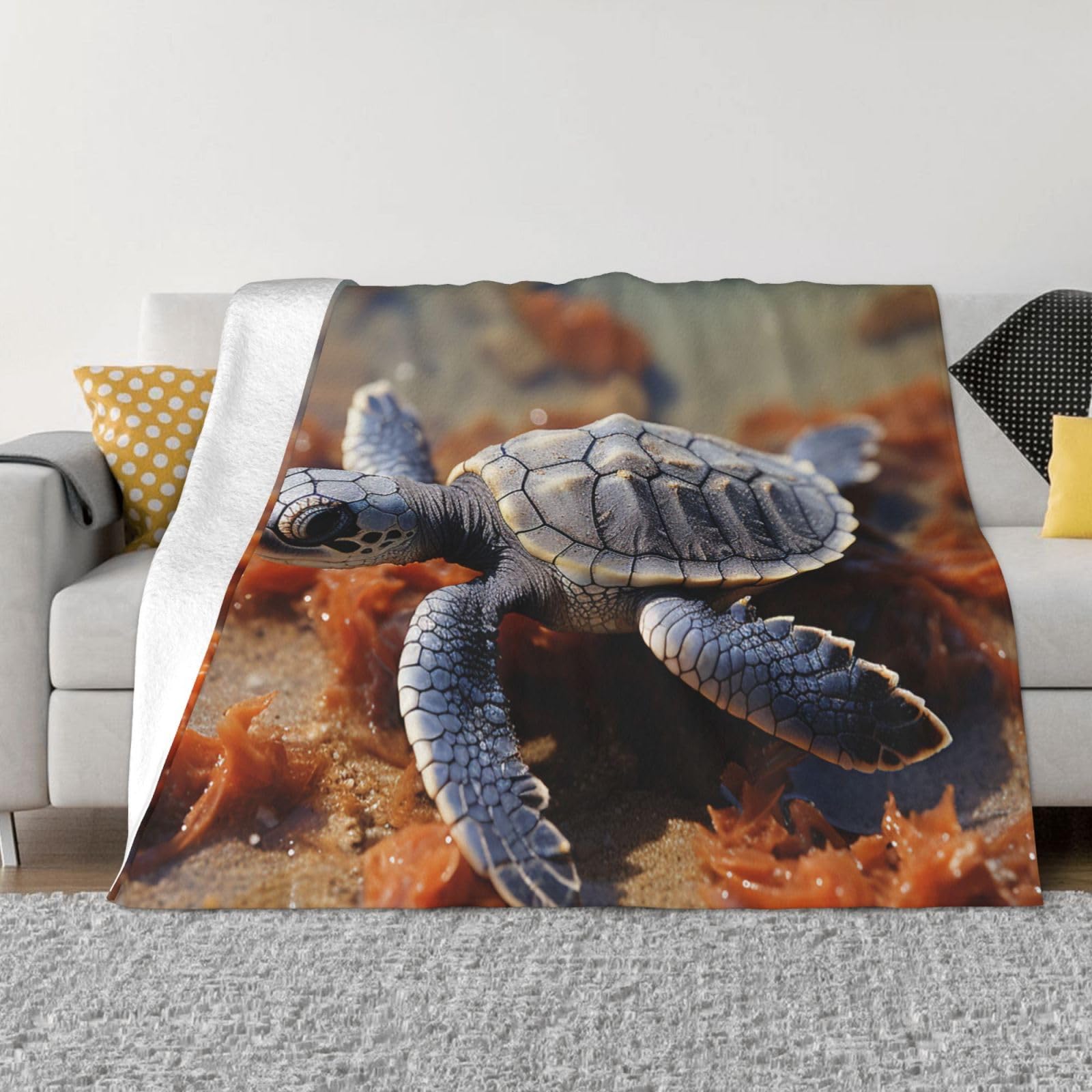 Couverture polaire tortue de mer 152x127 cm en micro-flanelle douce et légère pour lit et canapé