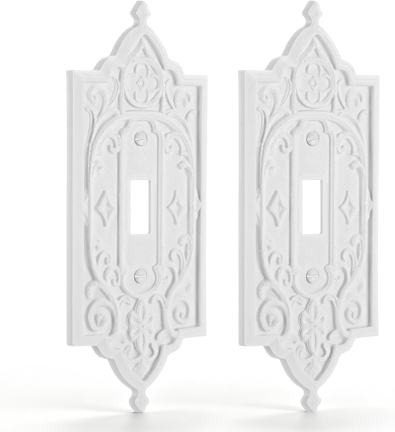 Hicarer 2 Pcs Baroque Decorative Wall Plate Covers Gothic Light Switch Cover White Plastic Floral Embossed Standard Toggle Light Switch 6.9" x 2.9" Home Office Bedroom Hallway Living Room