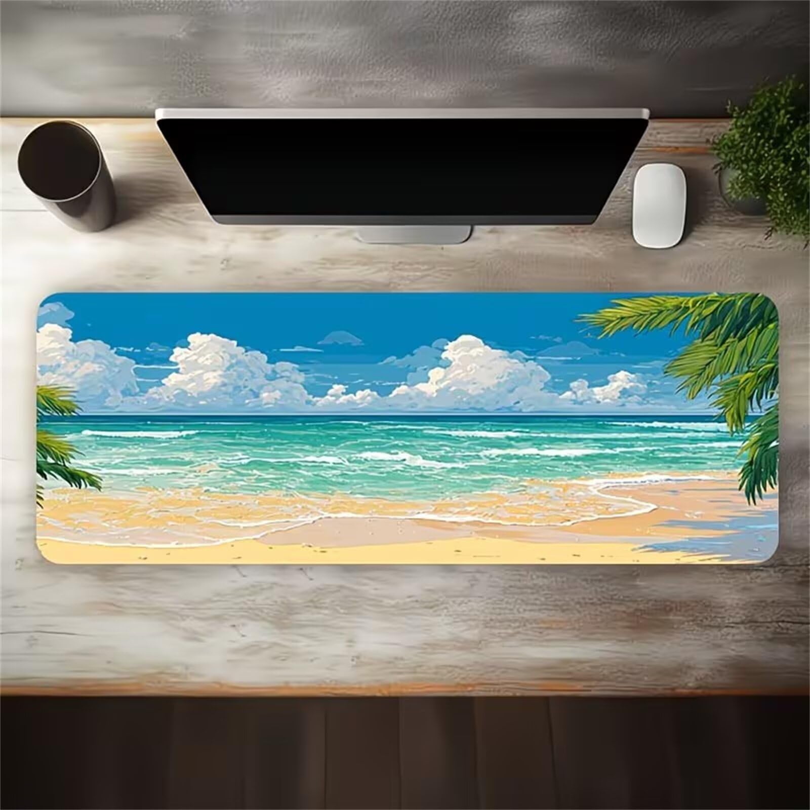Gaming mouse pad grande con bordes cosidos y estampado de playa 7