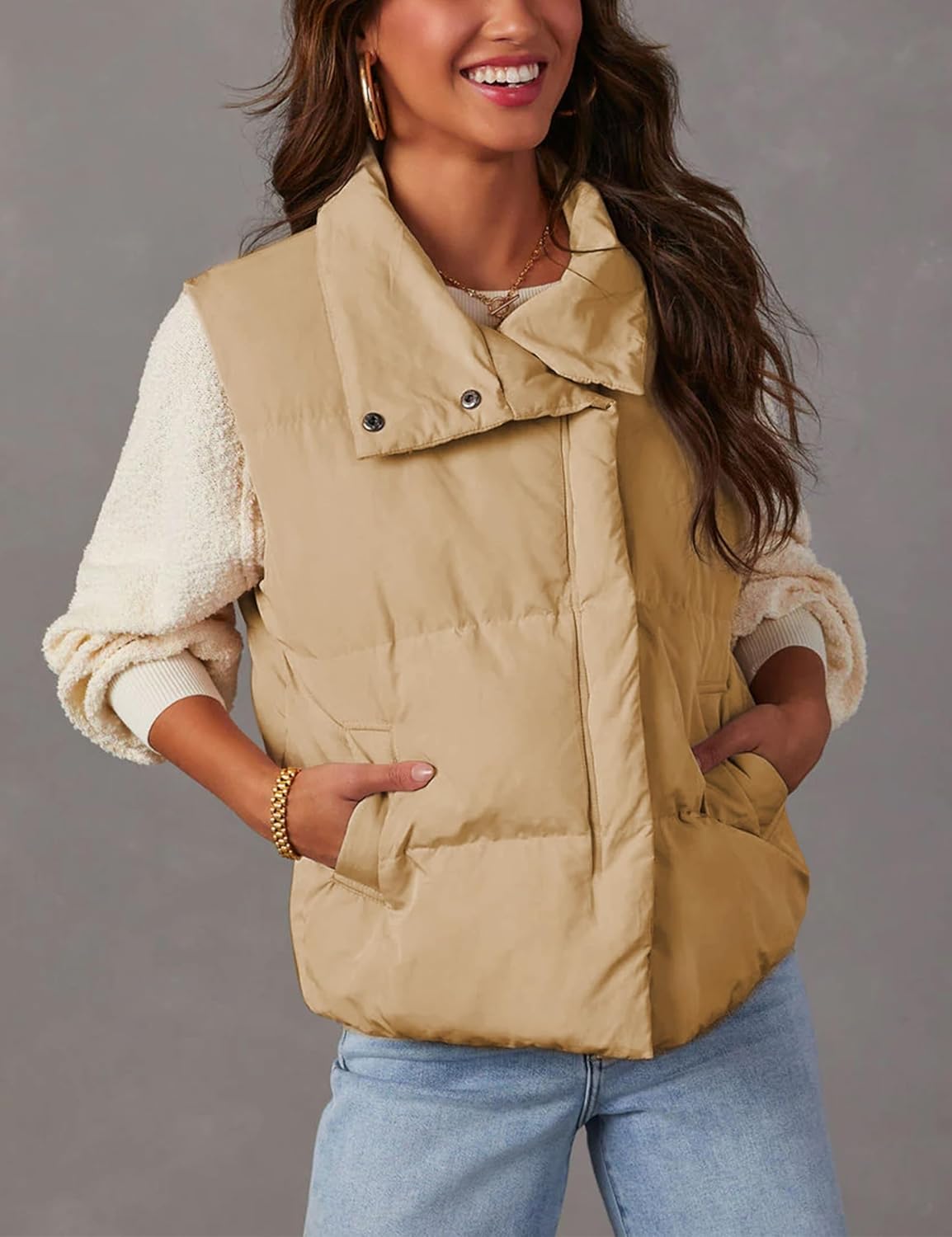 Fiona Jolin Puffer Vest Women Lightweight Winter Zip Up Stand Collar Sleeveless Puffy Jackets Padded Coats - Image 4