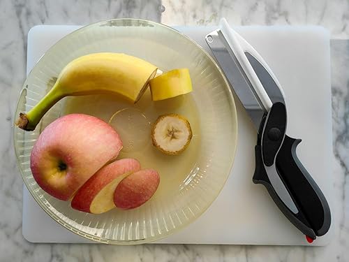 Miniatura 5 de Tijeras para verduras, cortador de alimentos, tijeras de ensalada de acero inoxidable con tabla de cortar integrada, cuchillo de cocina de corte