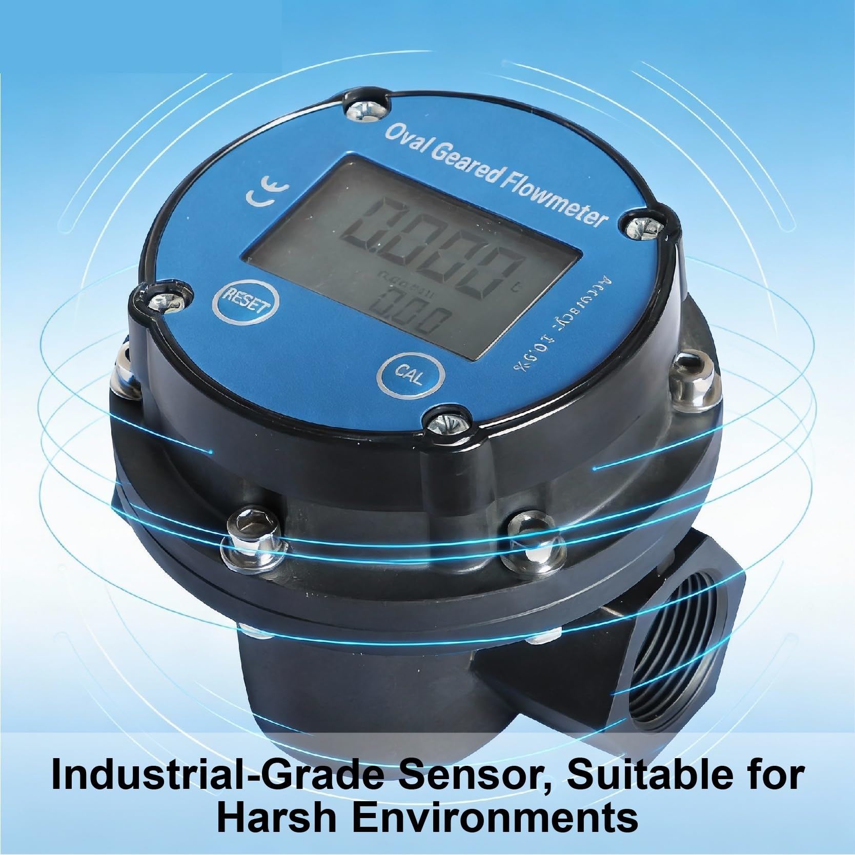 Caudalímetro, Medidor de flujo engranaje ovalado Digital con pantalla LCD for aceite parafina y metanol, rosca 3/4 pulgadas, plástico PPS, 8-30 L/min