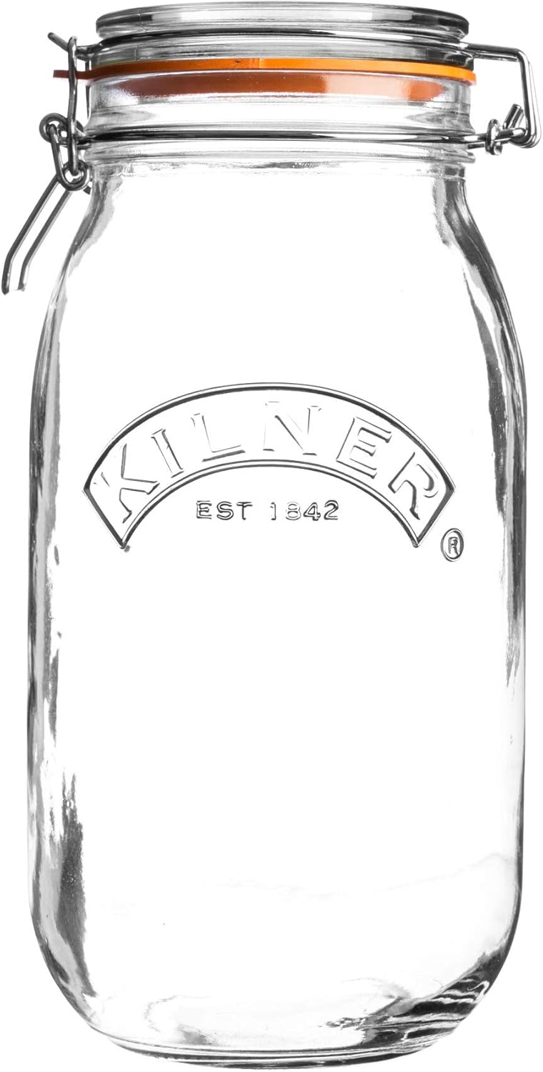 Kilner Clip Top Jar 2 Litre (2000ml) Airtight Glass Storage Jar for Preserving Fruits Vegetables Coffee Tea Rice Flour Nuts Pasta