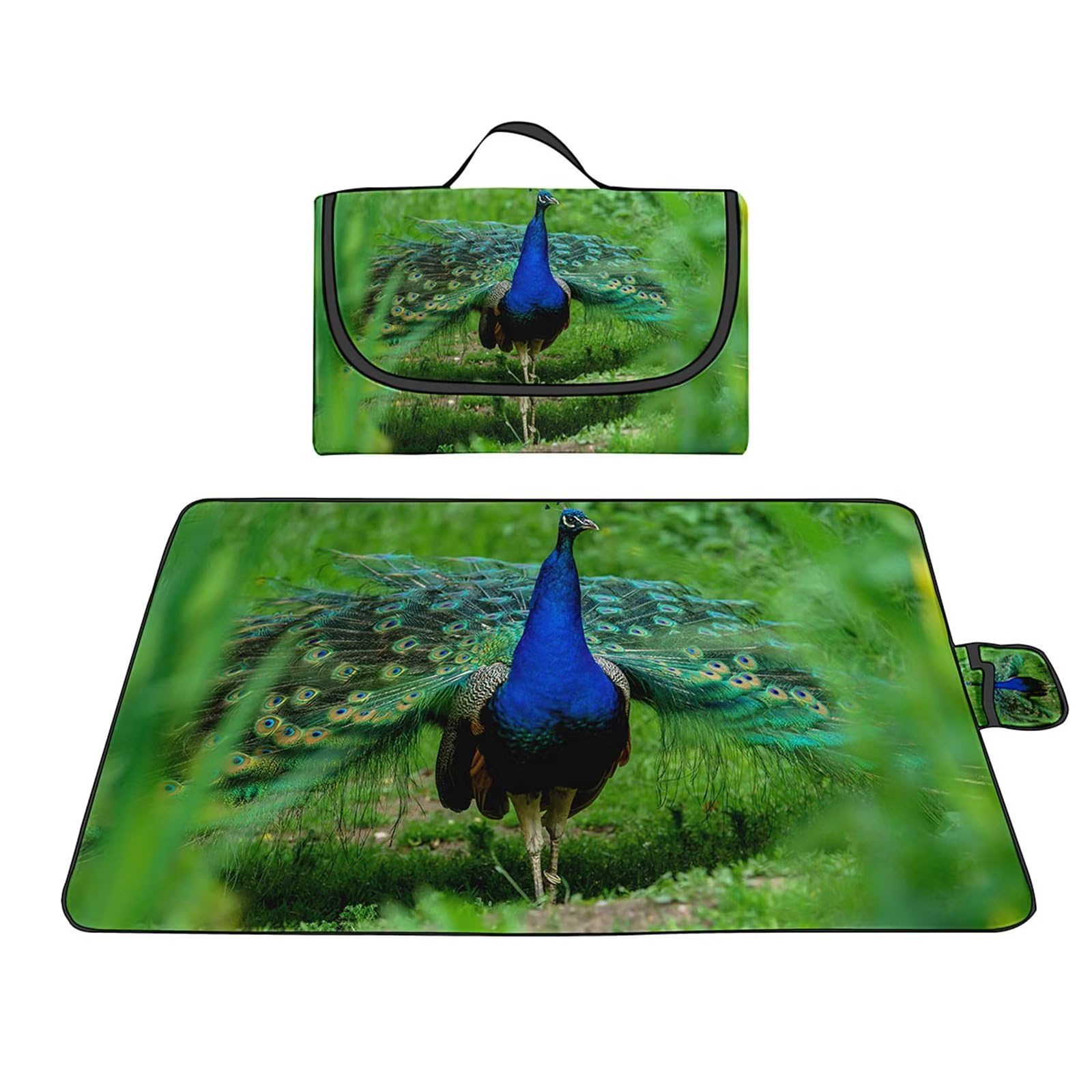 Couverture Pique-Nique 150x200cm,Paon bleu Grand Nappe Pique Nique Impermeable Lavable Tapis Picnic avec Poignée,Pliable Picnic Blanket Tapis de Plage Polyvalent pour Barbecue,Pique,Randonnée,Voyages