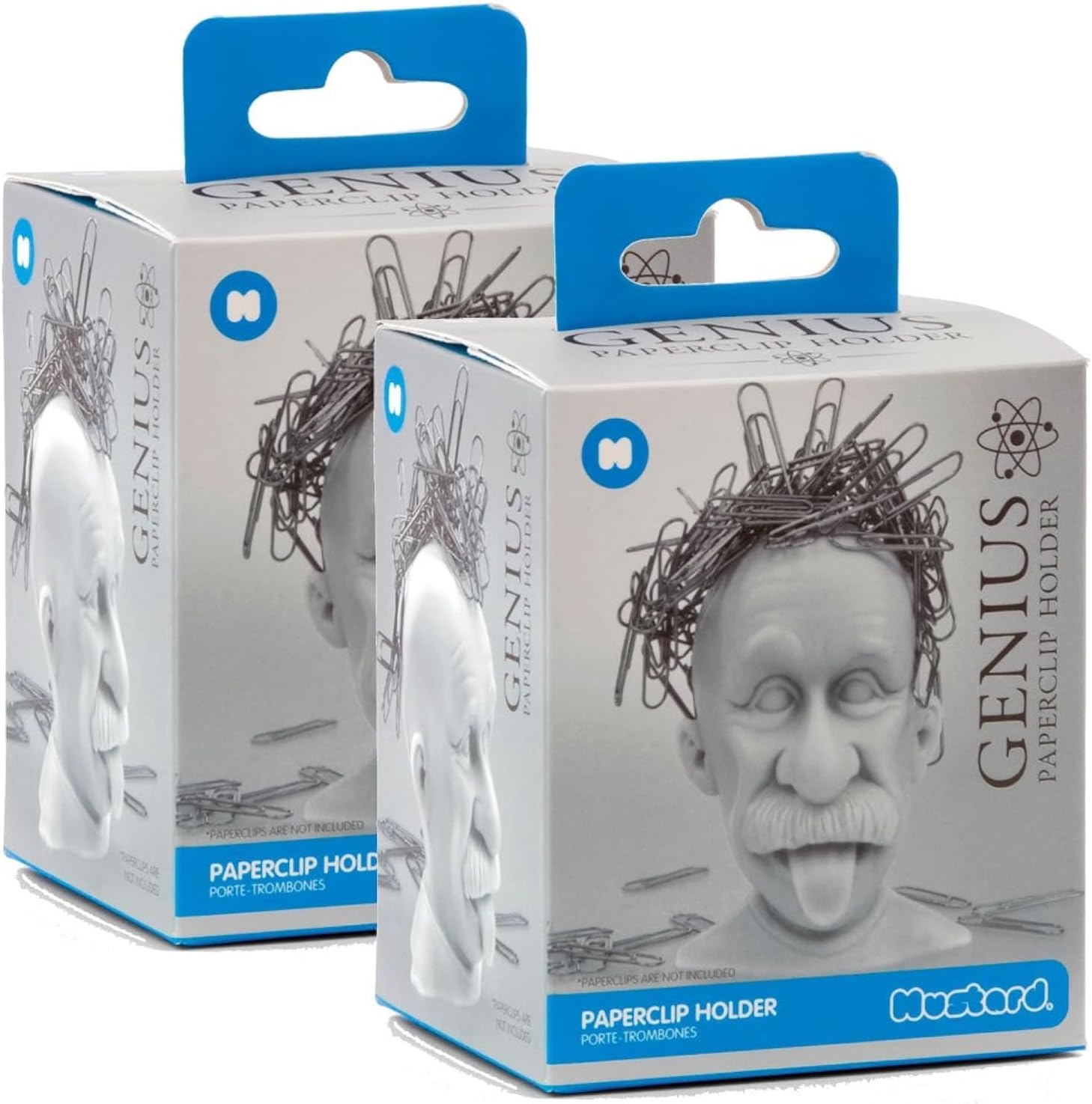 (Set/2) Desktop Genius Einstein Bald Headed 3.75" Magnetic Paper Clip Holder