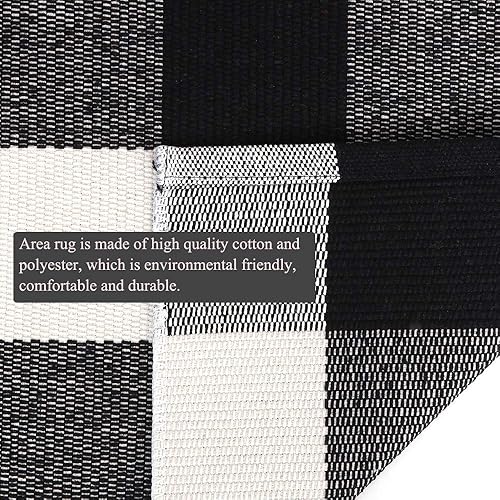 Miniatura 8 de CAINANEL Buffalo - Alfombra de algodón a cuadros de 5 x 7 pies, tejida a mano para interiores y exteriores, alfombra de área para puerta de Tela