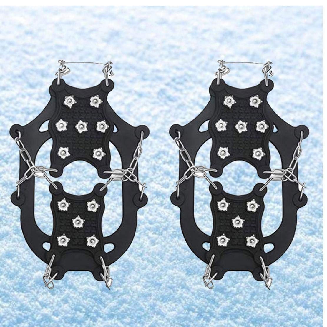 Steigeisen Eisklampen Traktion Anti-Rutsch-Schuhe Griffe Schuhe Cover Ice Spikes Wanderschuhe Steigeisen mit 12 Zähnen Schwarz XL 1 Paar