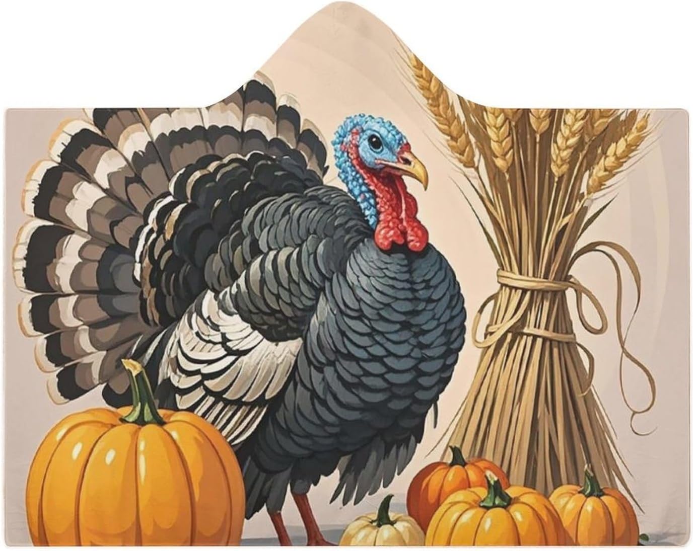 Wheat Turkey Wearable Hooded Blanket, Ultra Soft Arctic Velvet Cape Cloak Unisex - Cozy Wearable Blanket