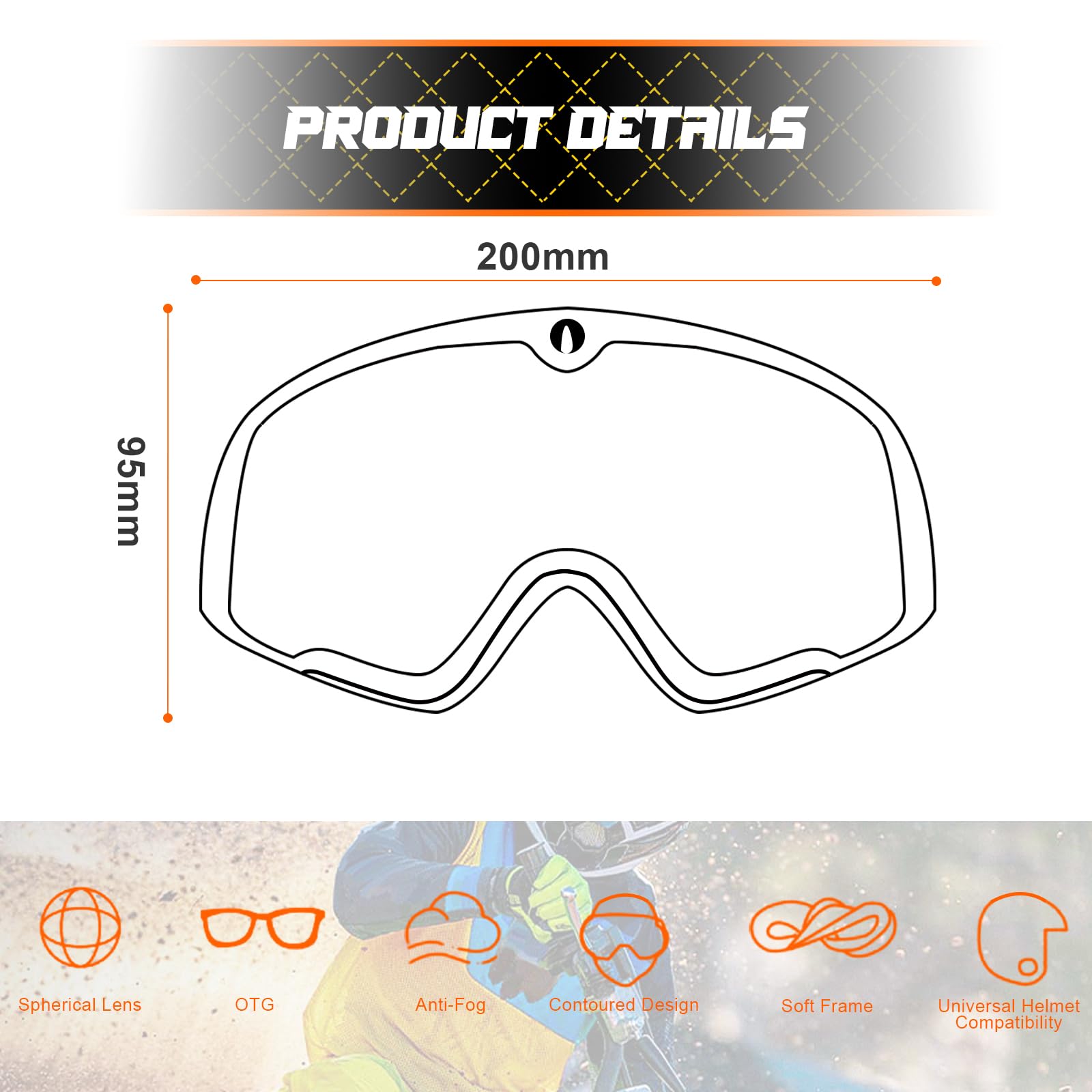 Lunette Moto Cross,Lunettes Moto Anti-UV,Coupe-Vent,Anti-Poussière,Anti-Buée,Masque Moto pour Moto,Course,Tout-Terrain,ATV,UTV,BMX