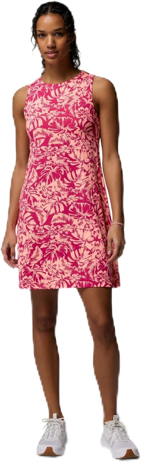 Columbia Women's PFG Freezer Tank Sun Dress, Guava Pink Vacay Blooms Tonal, Small