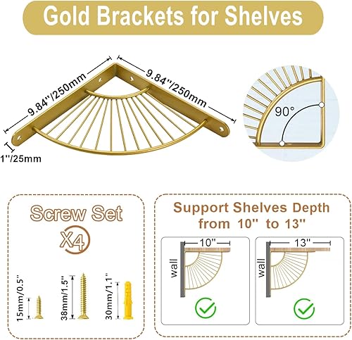 Miniatura 8 de Soportes decorativos pequeños para estantes, soporte de estantes de metal de 6 pulgadas, decoración de pared, soporte moderno para estantes