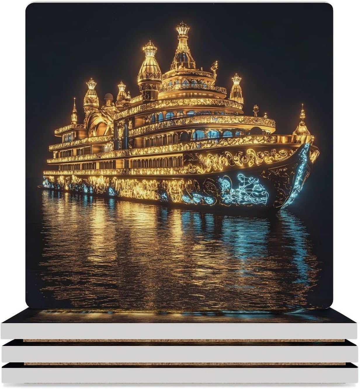 Cruise Ship Funny Ceramic Coasters for Drink Absorbent Cup Holders Tabletop Protection