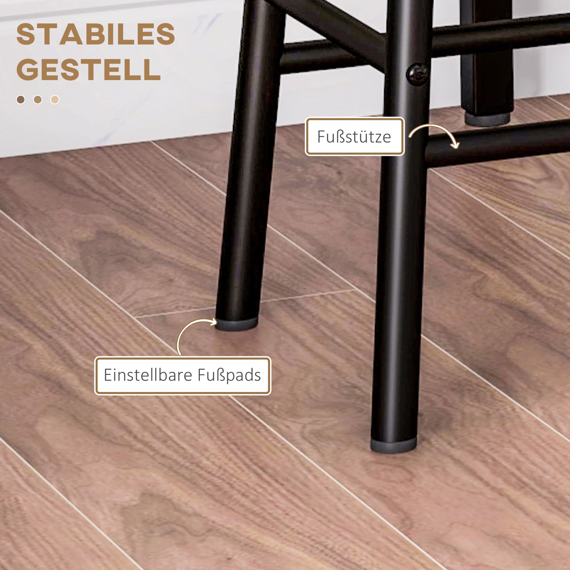 HOMCOM Bartisch Set Bartisch mit Barhocker Set für 2 Personen Esstisch mit 2 Barhocker mit Fußstützen, Küchentisch im Industrie-Design für Esszimmer, Küche, Rustikal-Braun