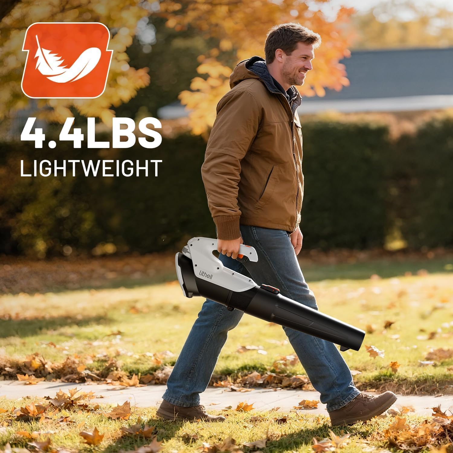 Litheli Cordless Leaf Blower with 2 Batteries (Works as Portable Power Bank), Ultra-Lightweight Electric Blower for Driveways, Patios & Decks, 2-Speed 350CFM for Dry Leaves, Dust & Car Drying