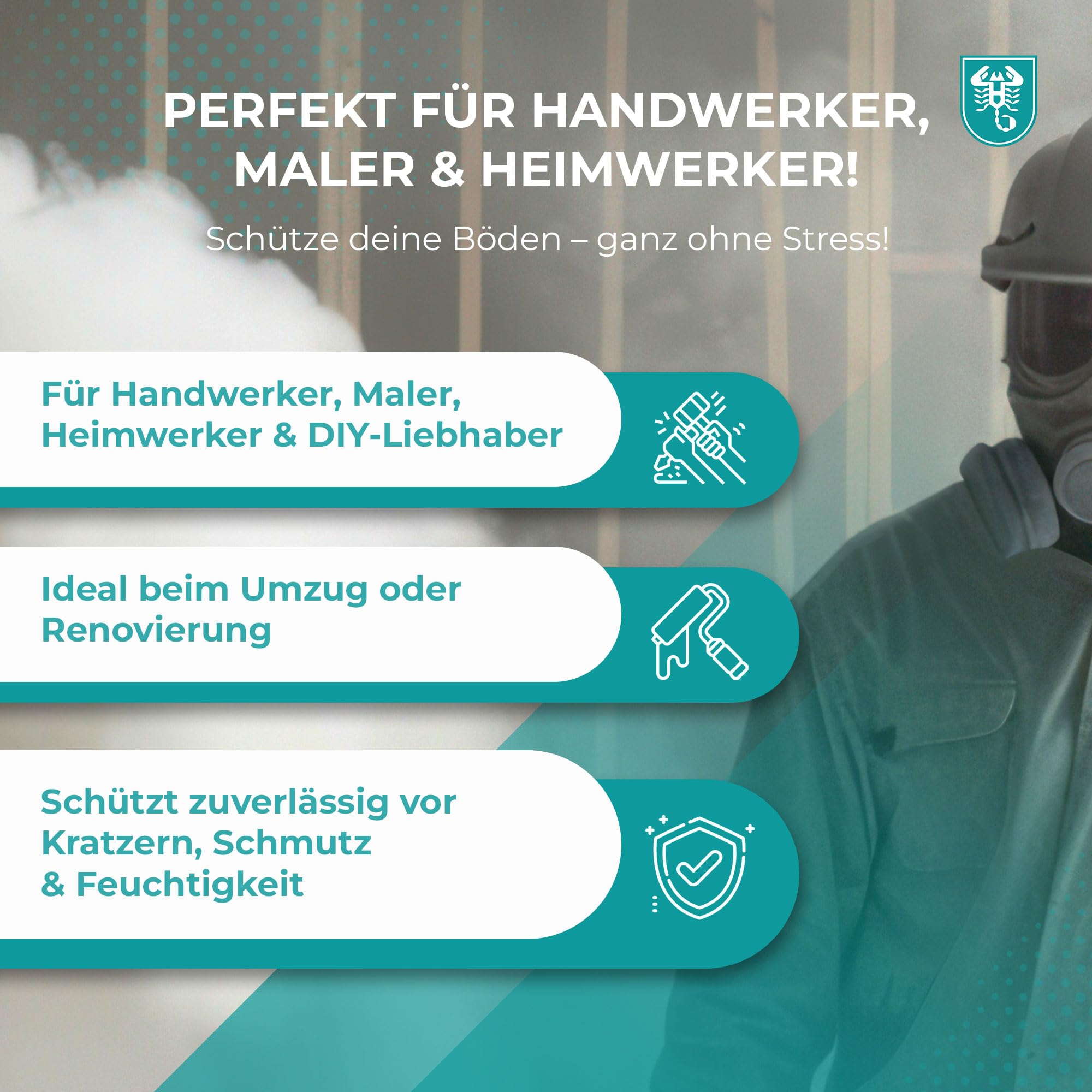 Scorprotect® Abdeckpappe 50 m² | 300 g/m² Milchtütenpapier | Robuste Schutzpappe für Boden, Renovierung und Malerarbeiten | 115 cm x ca. 43,5 m