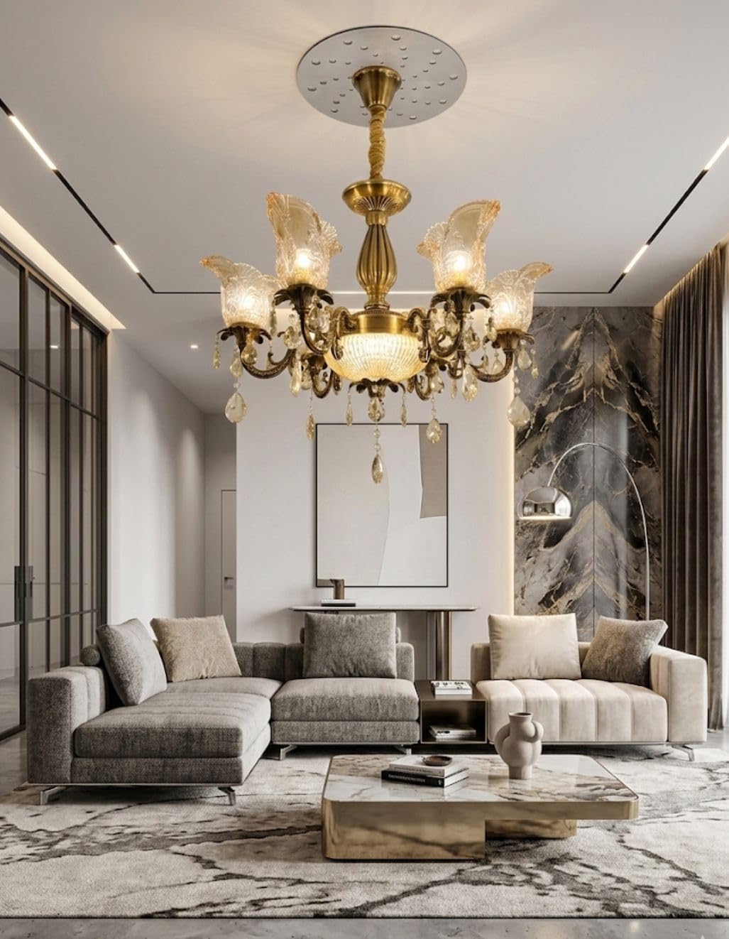Sanleen Enterprises Modern Style Crystal Glass Chandelier Pendant Ceiling Lighting Fixture- Clear