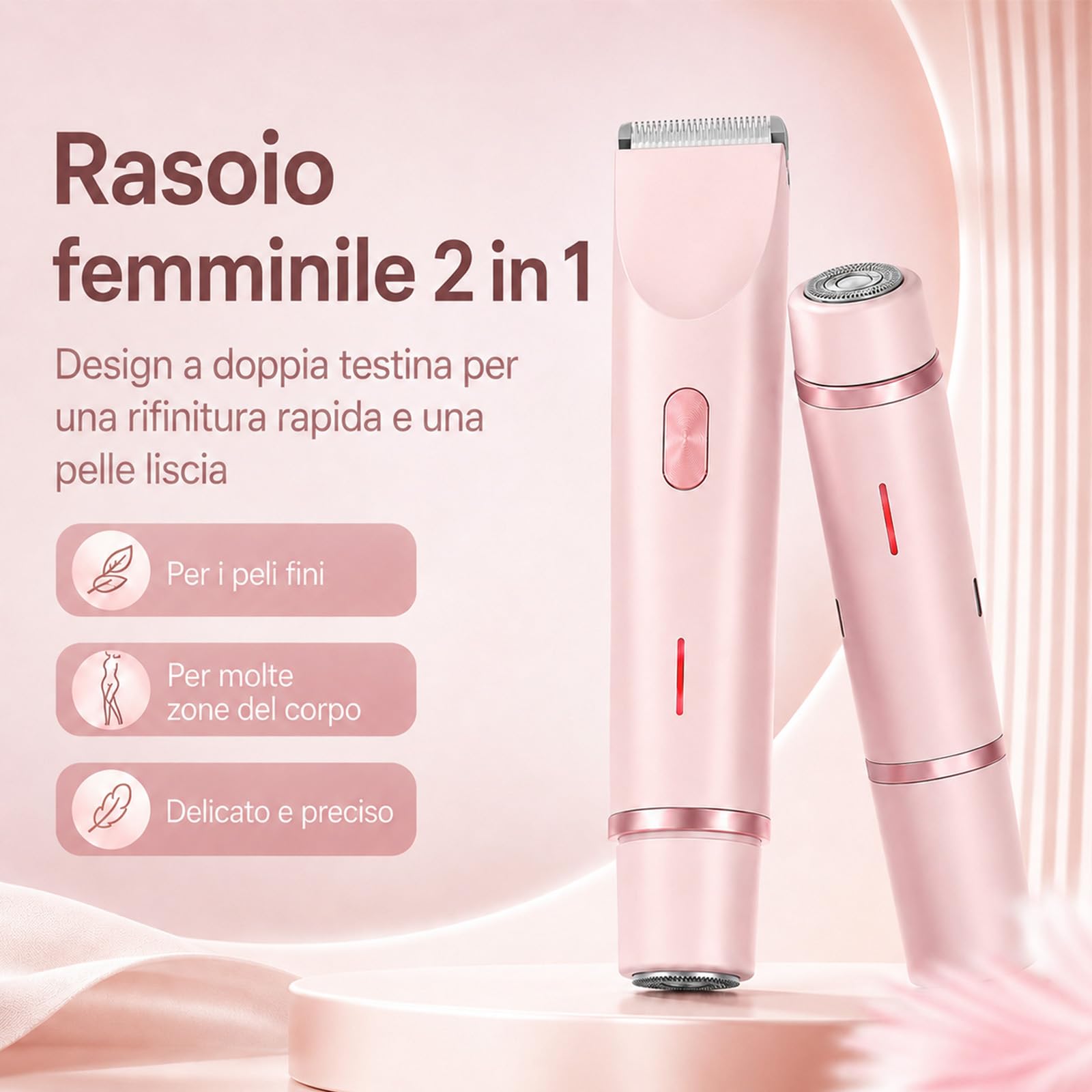 Shavea Perfetta, Shavea Rasoio Donna, 2 In 1 Per Bikini E Corpo, Per Uso A Secco E A Umido, Adatto Per Viso, Ascelle, Gambe E Tutto Il Corpo (Rosa)