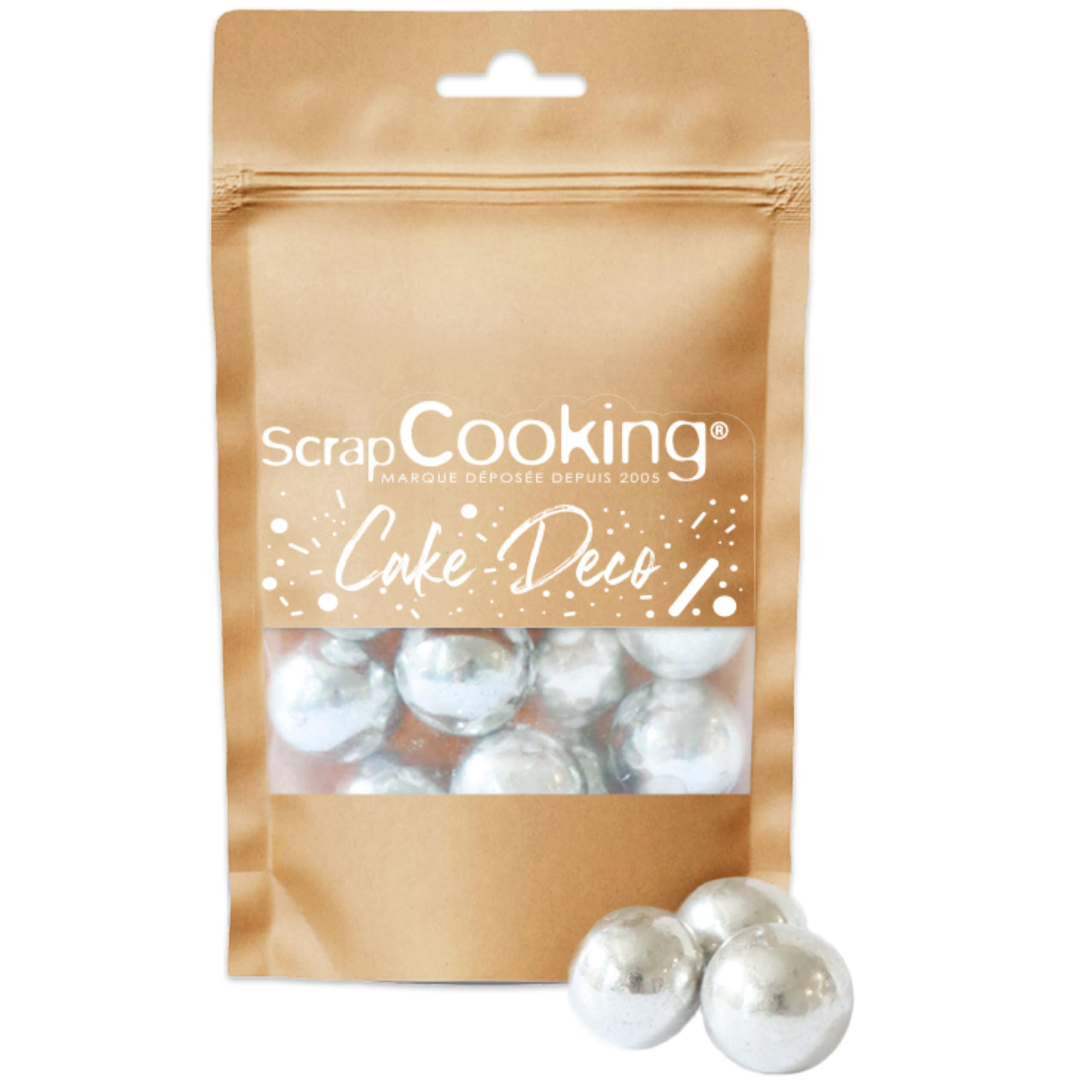 ScrapCooking - Silberne XXL-Perlen 55 g - Essbare Tortendeko - Knusprige Schoko-Milch & Silber-Kugeln - Für Desserts, Kuchen - Streusel Zuckerperlen - Deko Weihnachten, Geburtstag - 7464