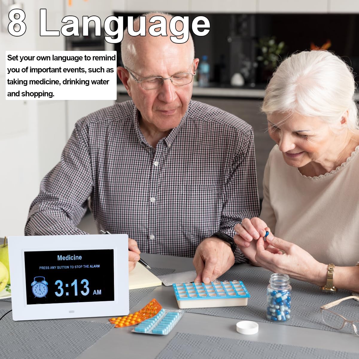 7 Inch Extra Large Day Date Time Digital Day Calendar Clocks with Auto-Dimming 12 Alarm Reminders Dementia Clock for Senior Elderly impaired Vision Memory Loss