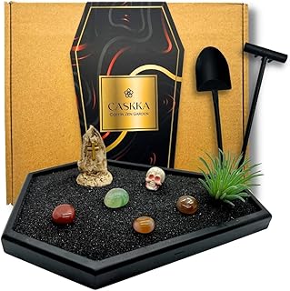 CASKKA Coffin Zen Garden - Coffin Zen Garden for Desk - Coffin Desk Sand Zen Garden - Coffin Mini Zen Garden - Coffin Desk Decor Zen - Sand Garden for Office (Black Sand)