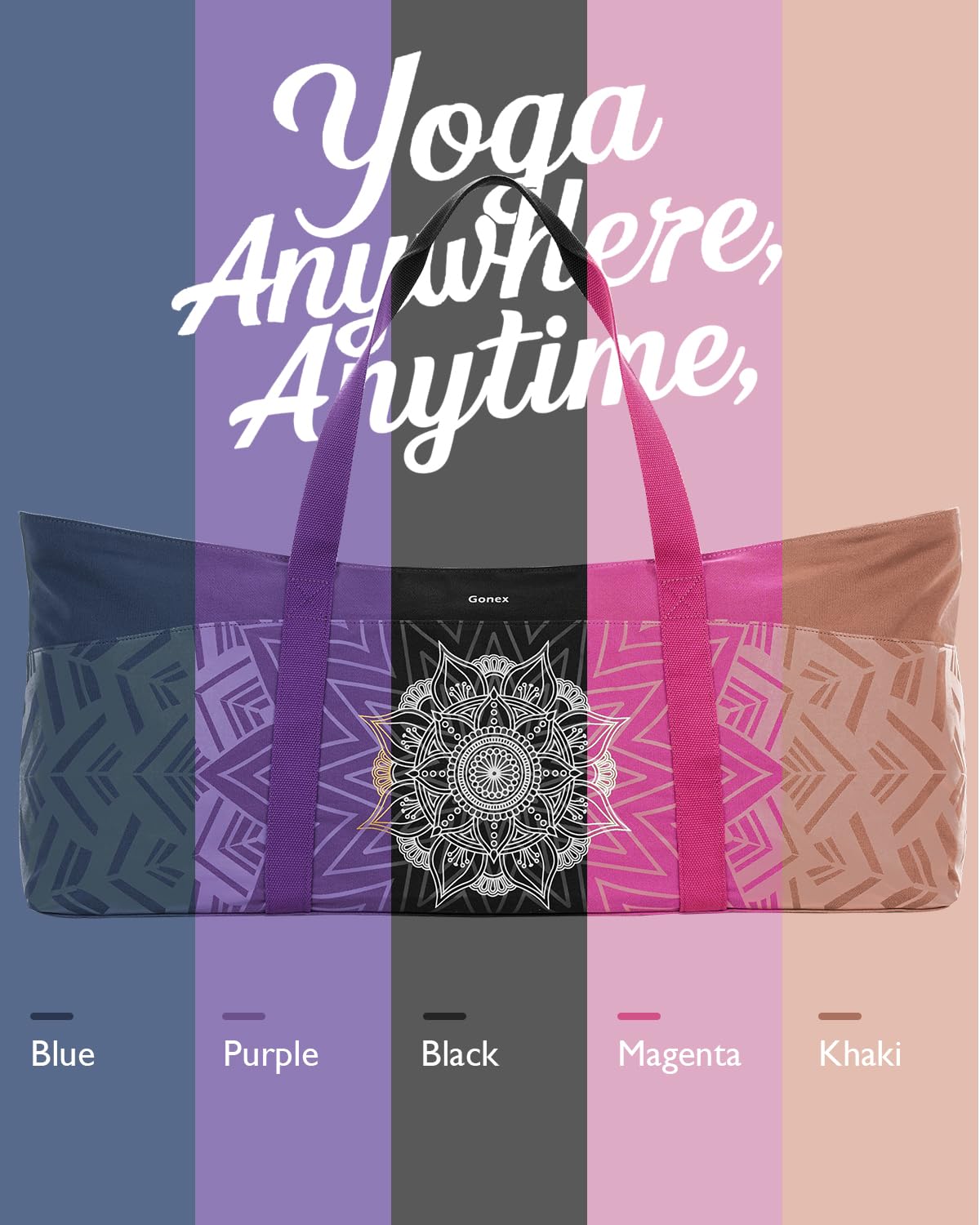Gonex Borsa Yoga Donna in Tela Extra Large, Borsa da Palestra con Tasca Impermeabile e Cerniera in Metallo, Porta Tappetino e Mattoncini, per Yoga, Pilates, Viaggi