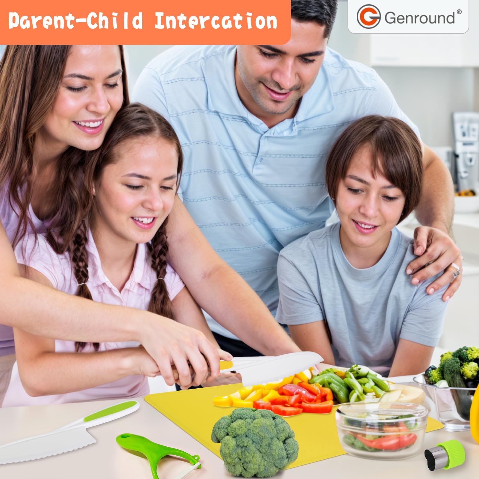 Genround 28 Pc Toddler Kitchen Tools - Kids Kitchen Knife Set, Safe Knives, Crinkle Cutter, Sandwich Cutters