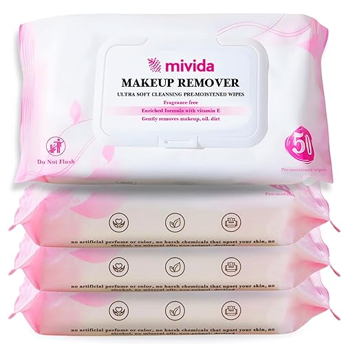 mivida Toallitas desmaquillantes hipoalergénicas con vitamina E  4 x 50 unidades en total 200 toallitas para eliminar maquillaje a granel  Toallitas